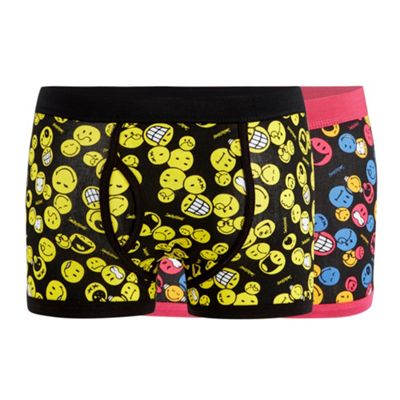 Red Herring Pack of two black 'Smiley World' print keyhole trunks